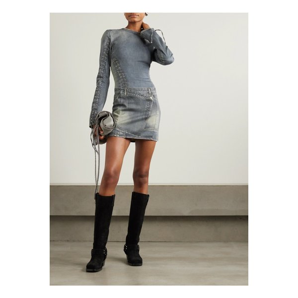 프린트 스트레치 코튼 미니 드레스 블루 1647597326701949