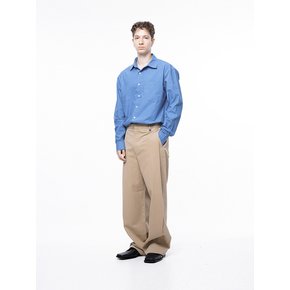 Side Tuck Wide Cotton Slacks - Beige /M243PT04BE