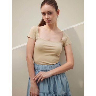 페이리 PURE BY FAYRI Square Neck Rib Tee (Beige)