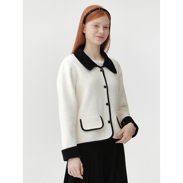 소프트 터치 카라 배색 니트 자켓 (TLJCX7996)