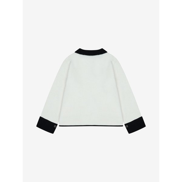 소프트 터치 카라 배색 니트 자켓 (TLJCX7996)