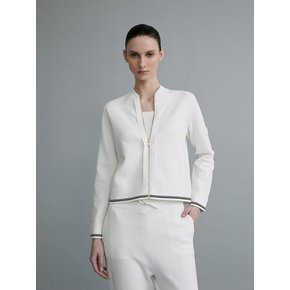 Line Trimming Knit Zip-up Blouson White