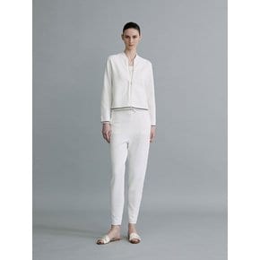 Line Trimming Knit Zip-up Blouson White