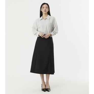 플라스틱아일랜드 [BEIGE]맞주름 플레어 스커트 (PR7WS161)