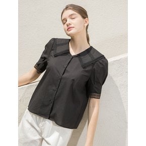 Lace Collar Half Blouse Black