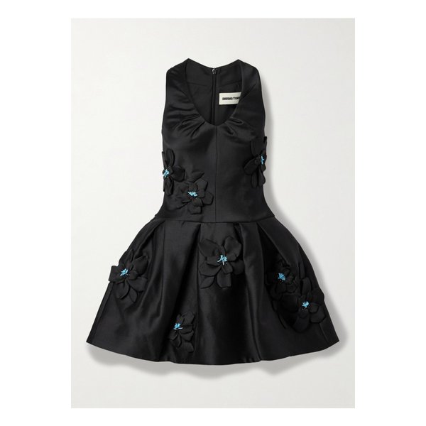 장식 아플리케 더치스 새틴 미니 드레스 블랙 46376663162923048