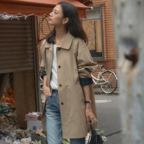 틸아이다이 Check detail trench coat_Beige