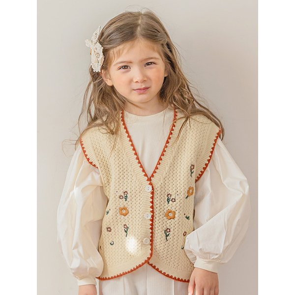 D25115 꽃자수 니트 조끼