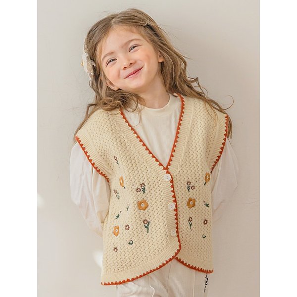 D25115 꽃자수 니트 조끼