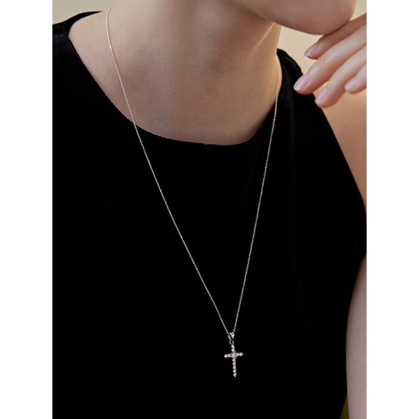 [진주귀걸이 2종 증정] Clear cross long necklace