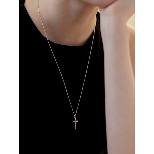 [진주귀걸이 2종 증정] Clear cross long necklace