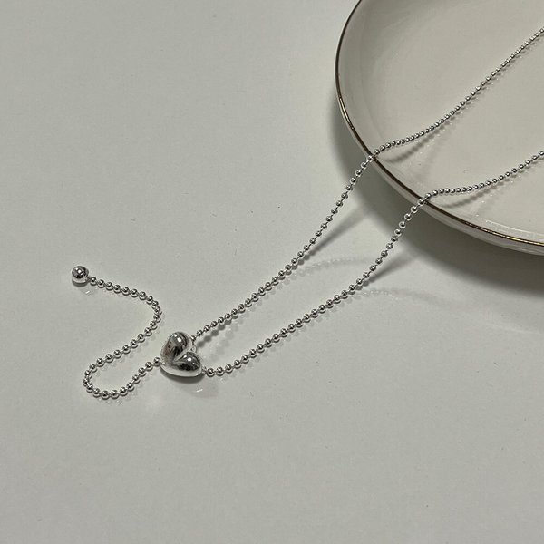 [옷자락] 여자 러블리 볼체인 통통하트 언발 드롭 롱 목걸이