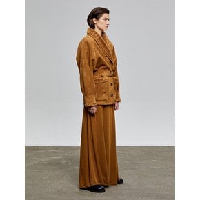 SHAWL COLLAR SUEDE SHEARLING COAT (CAMEL)