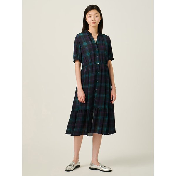 타탄체크 폴리 쉬폰 원피스  네이비 (BF5771C03R)