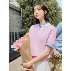 [빈폴솔솔니트] 투톤 믹스 칼라넥 반소매 풀오버  라이트핑크 (BF5451C11Y)
