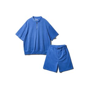 [DE LUXE] [SET] 앨빈클로 무지 테리 반집업 반팔티 절개 밴딩 반바지 셋업