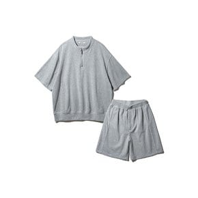 [DE LUXE] [SET] 앨빈클로 무지 테리 반집업 반팔티 절개 밴딩 반바지 셋업