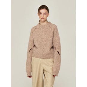 boucle yarn slit detail knit (PINK BEIGE)