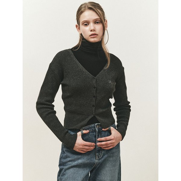 BUTTON-UP RIBBED KNIT CARDIGAN_CHARCOAL