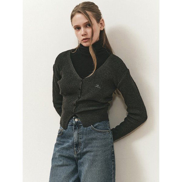 BUTTON-UP RIBBED KNIT CARDIGAN_CHARCOAL