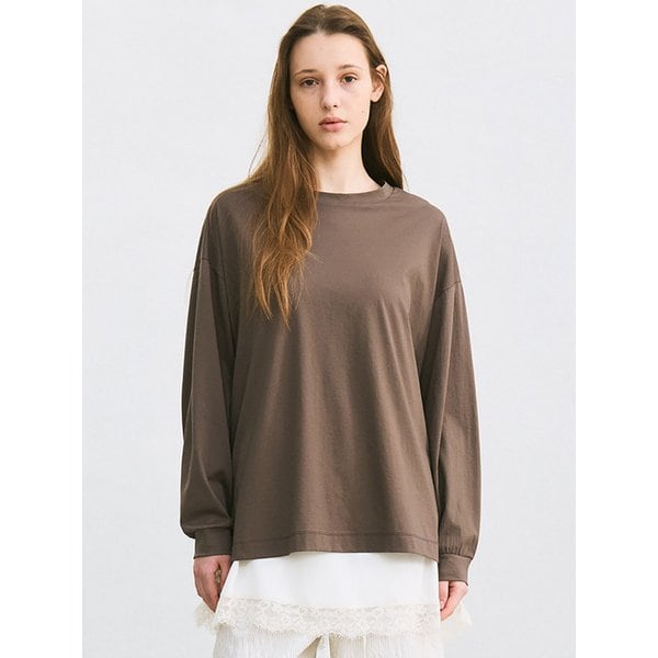 sheer long sleeve T-shirt (brown)