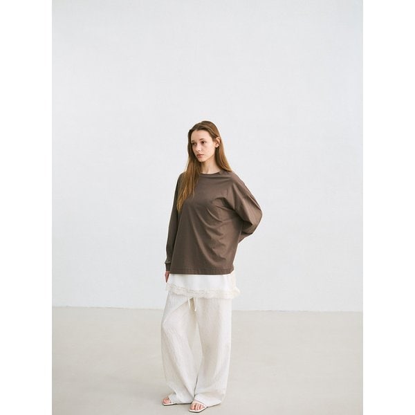 sheer long sleeve T-shirt (brown)