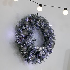 크리스마스 리스 벽장식 LED 에르 글로시 600mm 벽걸이 소품 현관 문 카페 입구 데코 꾸미기