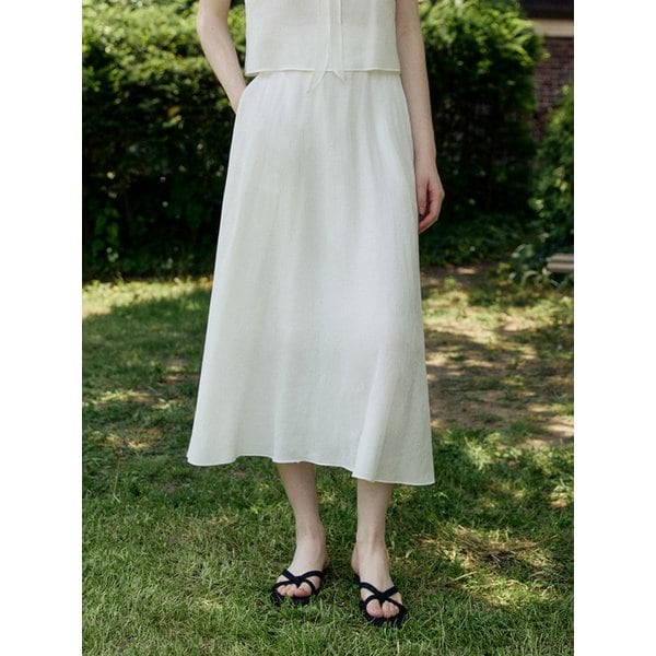 Flare line summer cool long skirt - white