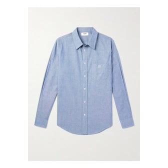 셀린느 로고 자수 코튼 샴브레이 셔츠 블루 1647597327214402