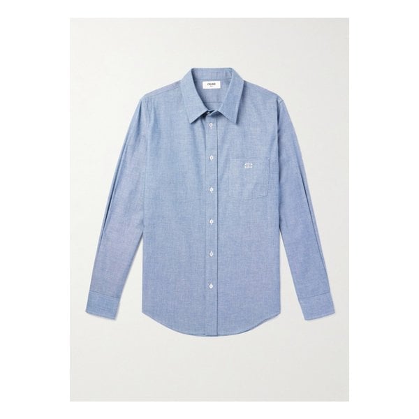 로고 자수 코튼 샴브레이 셔츠 블루 1647597327214402