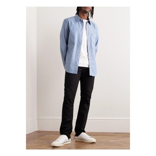 로고 자수 코튼 샴브레이 셔츠 블루 1647597327214402