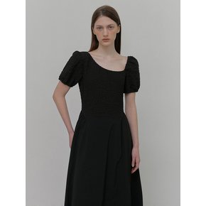 Texture Shirring Dress, Black