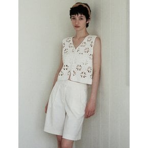 crochet flower point knit vest (ivory)