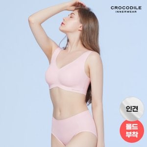 감탄브라 [크로커다일] 베이직 인견 크레오라 몰드부착 V넥 감탄브라+팬티 핑크베이지 CDW3N61_T