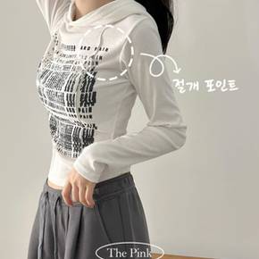 / 이얼 슬림핏 레터링 절개 세미 크롭 후드티