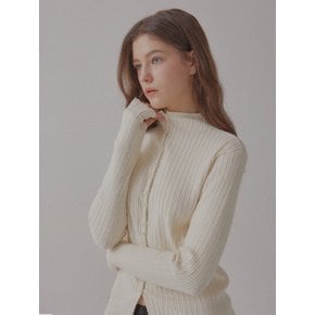 RUDY RIBBED MOCKNECK CARDIGAN - CREAM