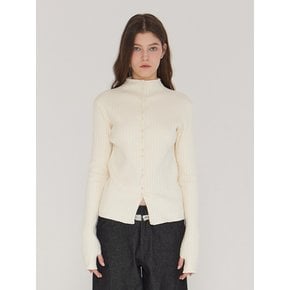 RUDY RIBBED MOCKNECK CARDIGAN - CREAM