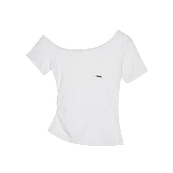 ASYMMETRIC SHIRRING TOP_IVORY