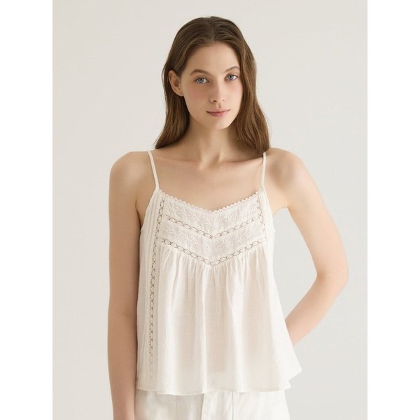 PINTUCK LACE SLEEVELESS TOP - IVORY