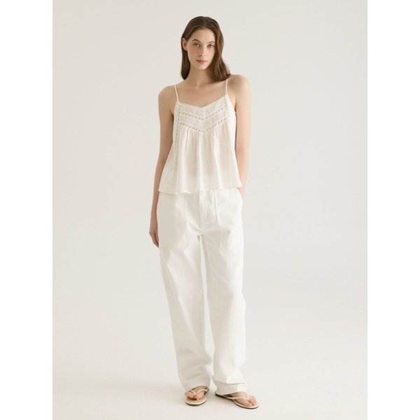 PINTUCK LACE SLEEVELESS TOP - IVORY