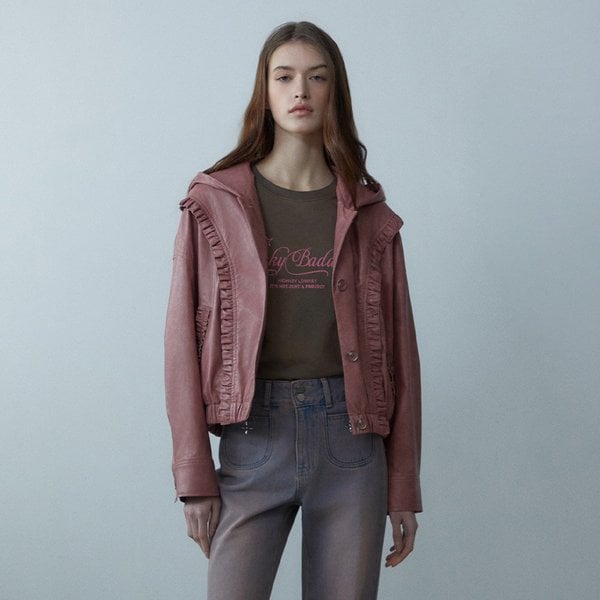 [시흥점] 여성 러플 디테일 페이크레더 점퍼 (ES2TZ801)