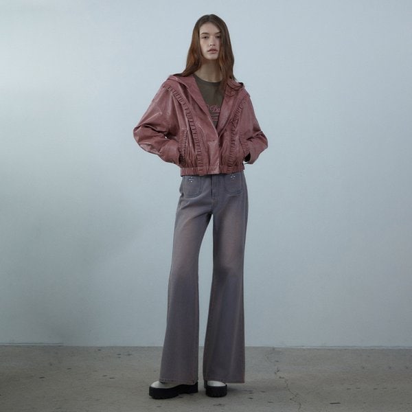 [시흥점] 여성 러플 디테일 페이크레더 점퍼 (ES2TZ801)