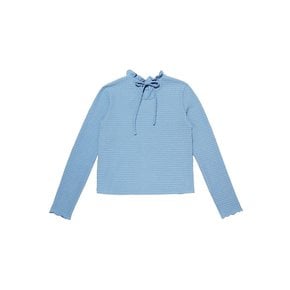 Neck Frill Ribbon Top - Blue