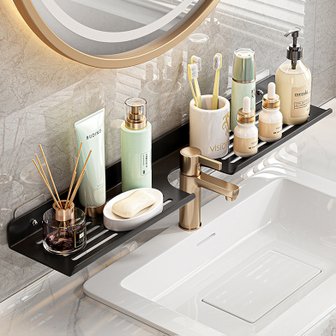 제이라이프 무타공 접착 화장실 욕실 용품 정리 세면대 물빠짐 철제 수납 선반 거치대