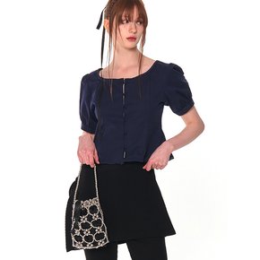 PUFF BUTTON BLOUSE (NAVY)