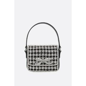 SELF PORTRAIT Crystal micro shiny leather and satin handbag AW24304SBBLACK