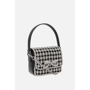 SELF PORTRAIT Crystal micro shiny leather and satin handbag AW24304SBBLACK