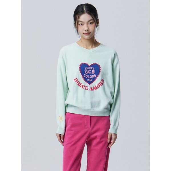 브이넥 하트 인타샤 니트_BAKP04611MT