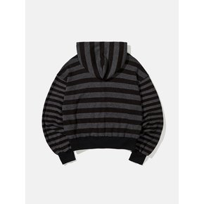 Striped knit hoodied zip up / Black charcoal