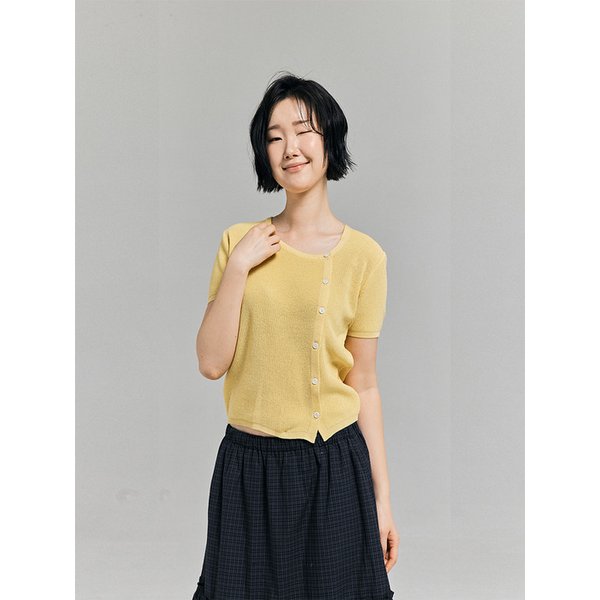 언발란스 반팔니트 가디건 라이트옐로우